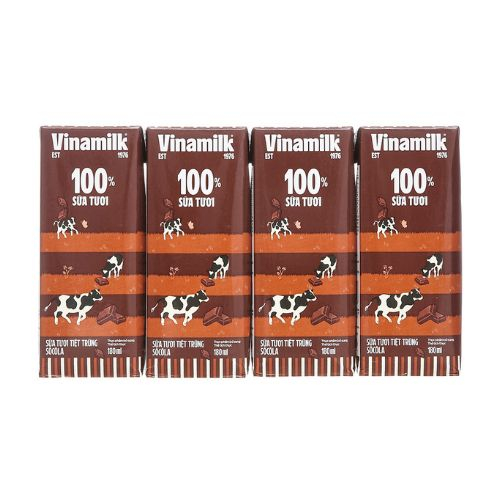 loc 4 hop sua tuoi tiet trung socola vinamilk 100  sua tuoi 180ml