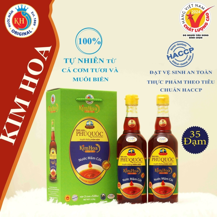 nuoc mam phu quoc kim hoa 35 do dam   hop 2 chai 520ml