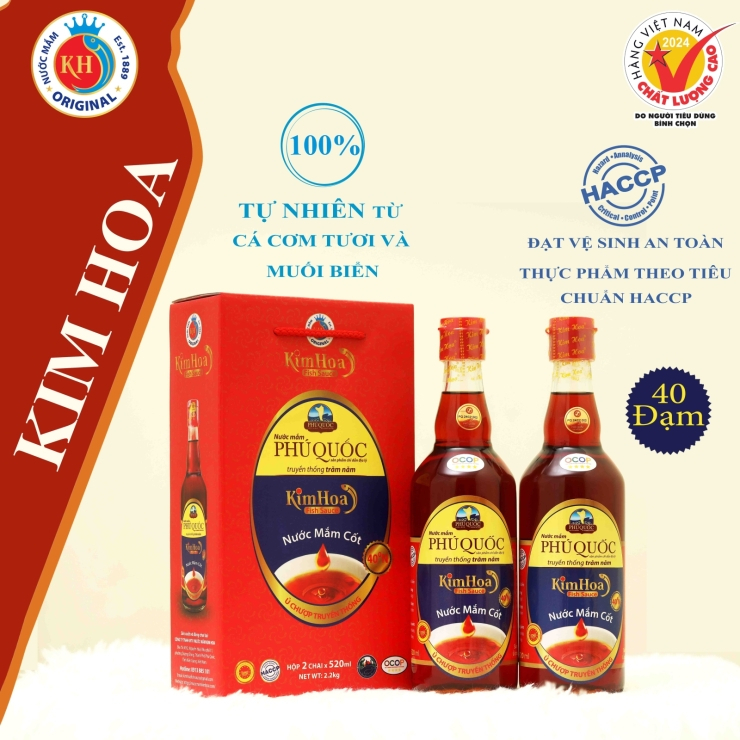 nuoc mam phu quoc kim hoa 40 do dam   hop 2 chai 520ml