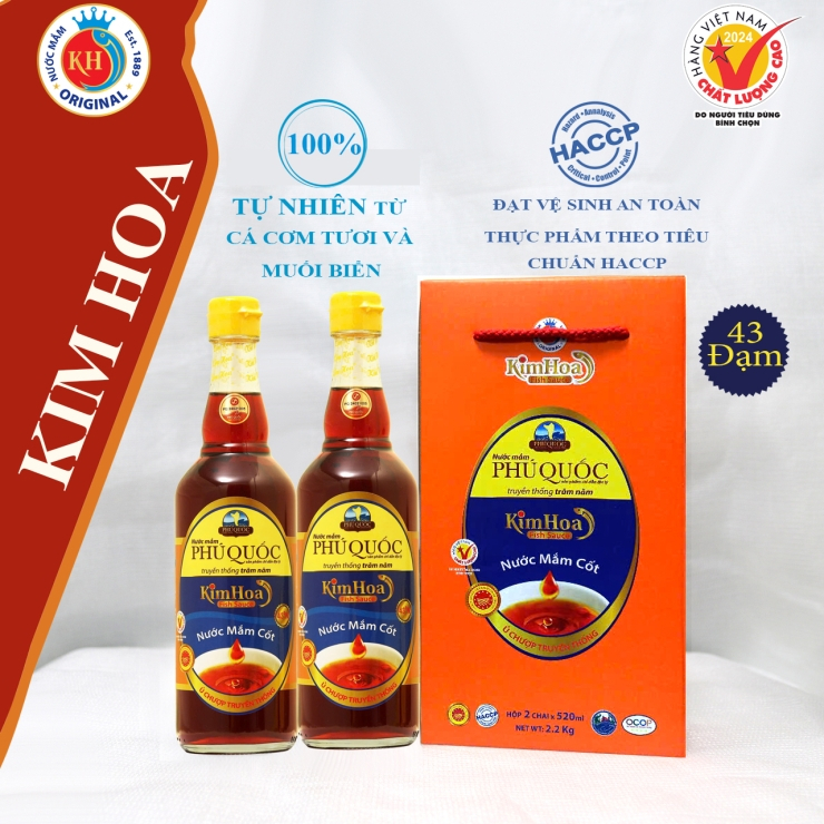 nuoc mam phu quoc kim hoa 43 do dam   hop 2 chai 520ml